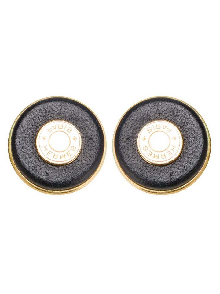 Hermès Vintage Leather Covered Earrings, Women's, Metallic