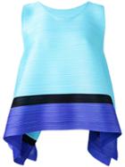 Pleats Please By Issey Miyake - Stripe Trapeze Hem Shell Top - Women - Polyester - 3, Blue, Polyester