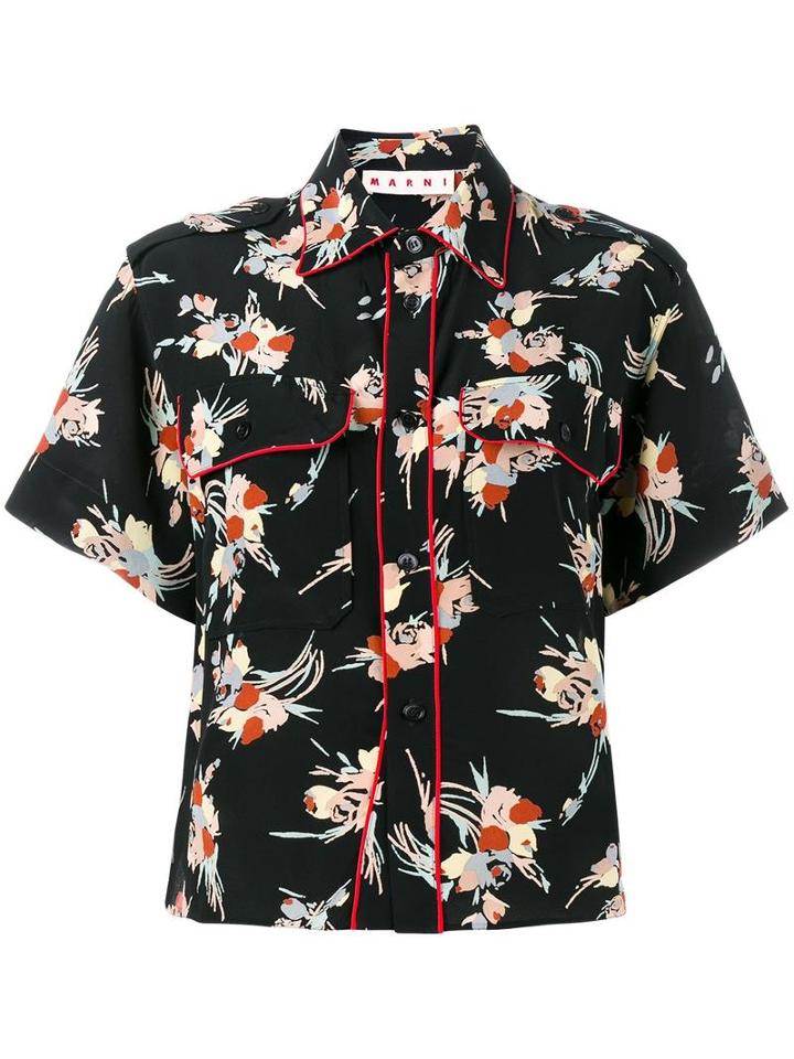 Marni Floral Print Shirt, Women's, Size: 38, Black, Silk