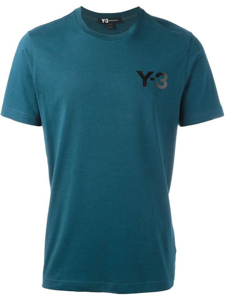 Y-3 Logo Print T-shirt, Men's, Size: Large, Blue, Cotton