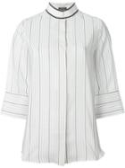 Salvatore Ferragamo Striped Blouse, Women's, Size: 42, White, Silk