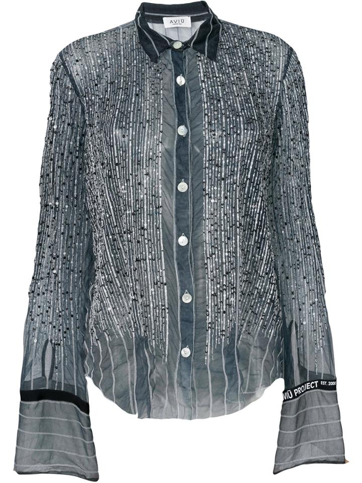 Aviù Embellished Sheer Shirt - Grey