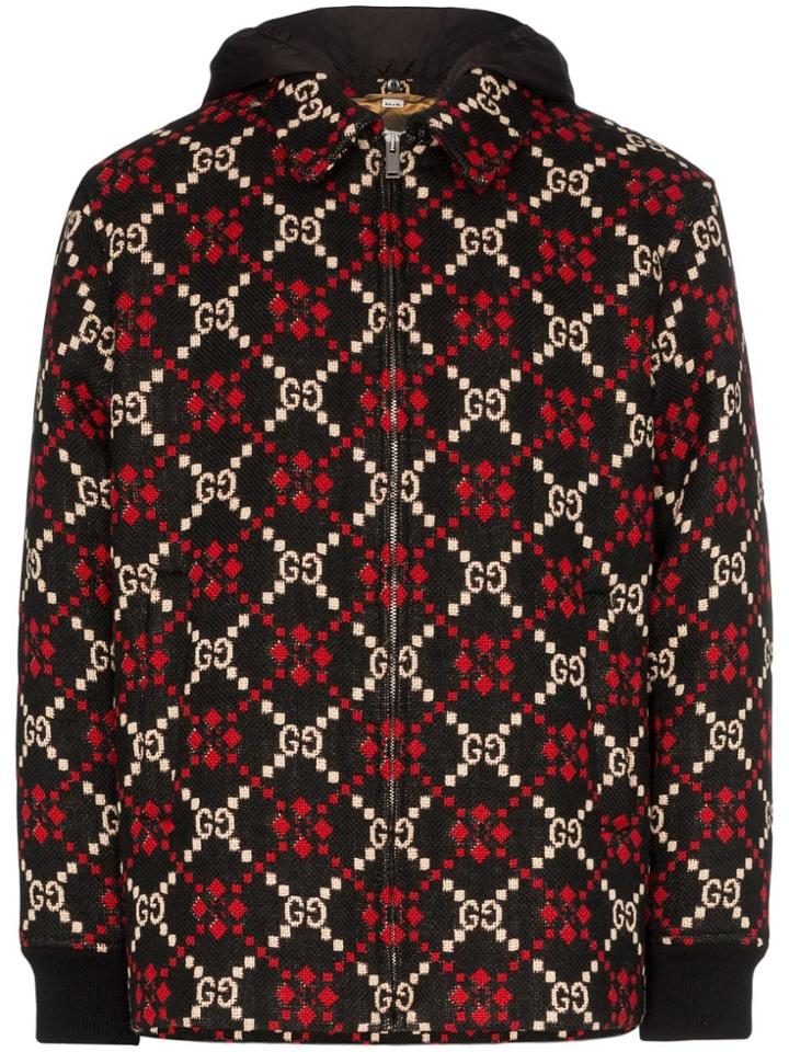 Gucci Gg Logo Hooded Wool Bomber Jacket - Black