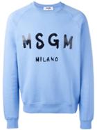 Msgm Logo Print Sweatshirt, Men's, Size: Medium, Blue, Cotton