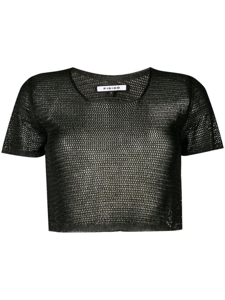 Fisico Mesh Knit Cropped Top - Black