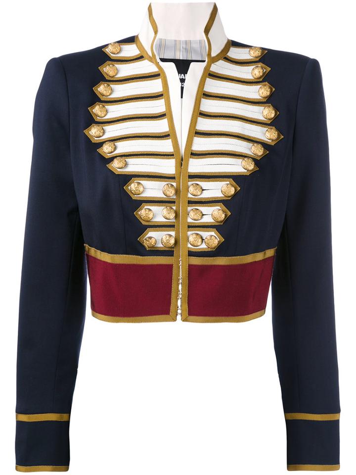 Dsquared2 - Cropped Military Jacket - Women - Cotton/virgin Wool/spandex/elastane/acetate - 40, Blue, Cotton/virgin Wool/spandex/elastane/acetate