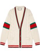 Gucci Web Cable Knit Wool Cardigan - White