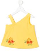 Msgm Kids Floral Embroidered Asymmetric Sleeve Top, Girl's, Size: 8 Yrs, Yellow/orange