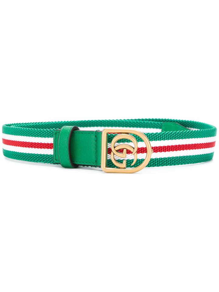 Gucci Gg Logo Stripe Belt - Green
