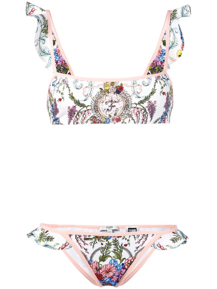 Fendi - Floral Print Bikini - Women - Polyamide/spandex/elastane - 40, White, Polyamide/spandex/elastane