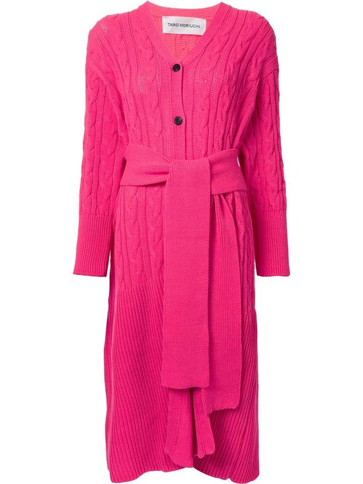 Taro Horiuchi Long Belt Waist Cardigan, Women's, Pink/purple, Cotton/acrylic