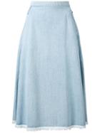 Twin-set - Raw Edge Chambray Skirt - Women - Cotton - L, Blue, Cotton