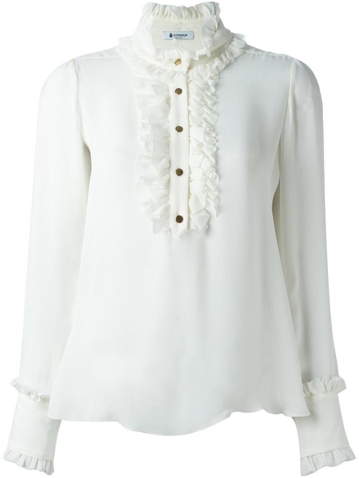 Dondup Ruffle Detail Blouse, Women's, Size: 42, White, Silk