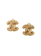Chanel Vintage Cc Matelasse Stitch Earrings - Gold
