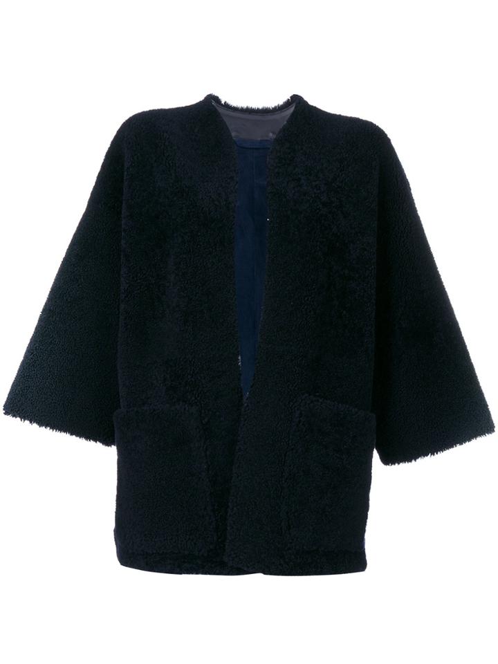 Maison Margiela Shearling Open Front Jacket - Blue