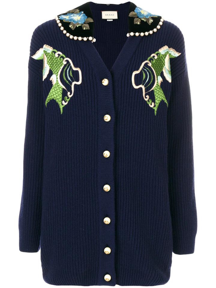 Gucci Fishes Embroidery Cardigan - Blue