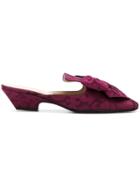 Les Chaussons De La Belle Brocade Bow Front Mules - Pink & Purple