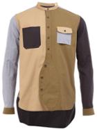 Wooster + Lardini Colour Block Asymmetric Shirt, Men's, Size: Small, Brown, Cotton
