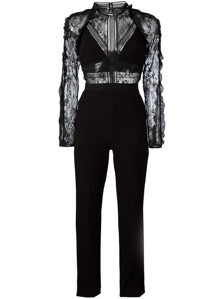 Self-portrait Lace Panel Jumpsuit - Black