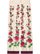 Gucci Rose Garden Print Silk Pajama Pants - Pink & Purple