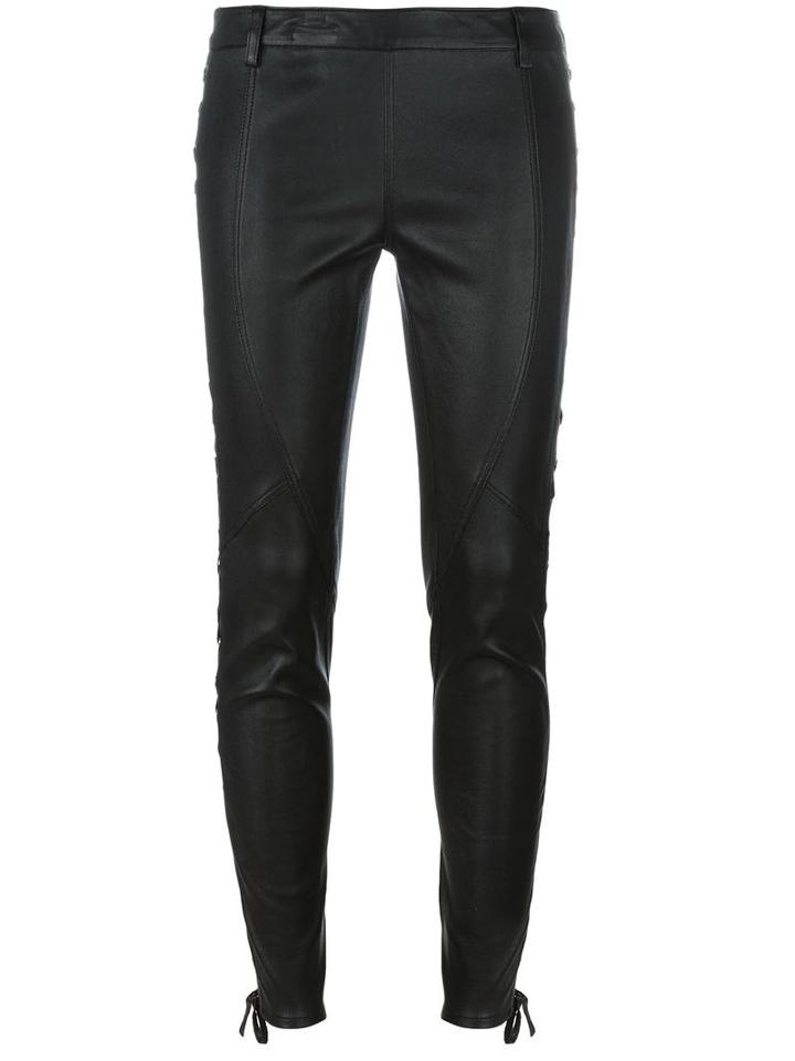 Faith Connexion Lace-up Detailing Leather Trousers, Women's, Size: Xs, Black, Calf Leather/lamb Skin