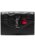 Saint Laurent Black Monogram Small Wallet With Red Heart