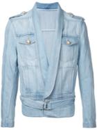 Balmain Drape Front Jacket, Men's, Size: 50, Blue, Cotton