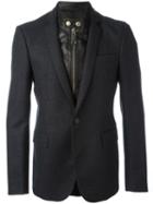 Les Hommes - Layered Effect Mixed Media Blazer - Men - Leather/polyamide/spandex/elastane/virgin Wool - 50, Black, Leather/polyamide/spandex/elastane/virgin Wool