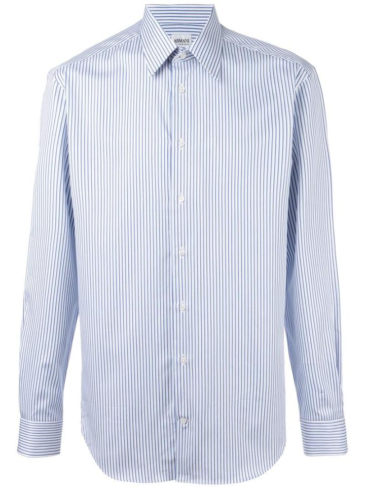 Armani Collezioni Striped Slim Fit Shirt, Men's, Size: 43, Blue, Cotton