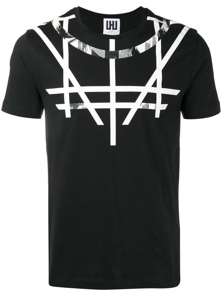 Les Hommes Geometric Print T-shirt, Men's, Size: Medium, Black, Cotton
