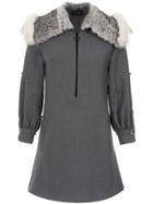 Andrea Bogosian Fur Trim Dress - Grey