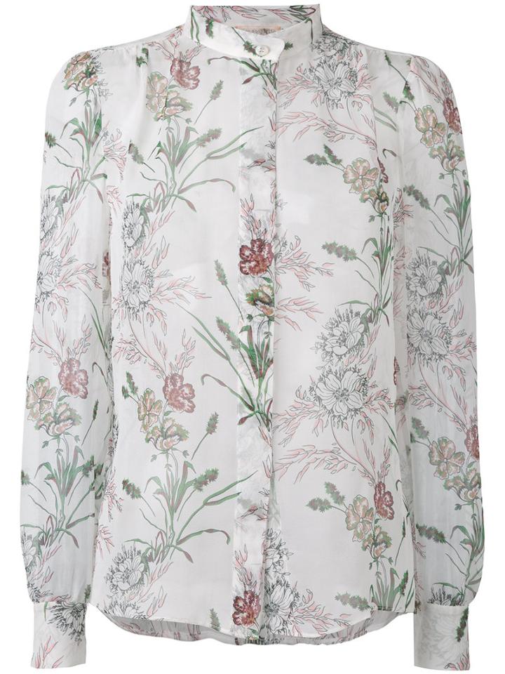 Giambattista Valli - Floral Band Collar Shirt - Women - Silk - 42, White, Silk