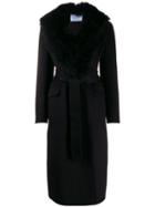 Prada Furry Collar Single-breasted Coat - Black