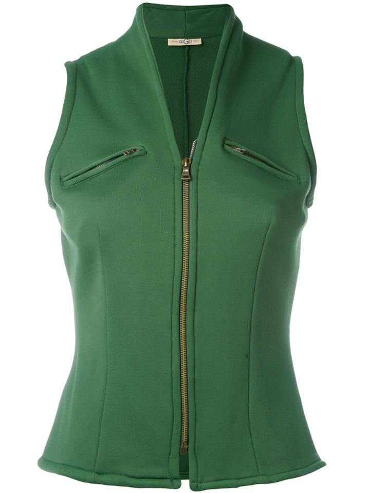 Romeo Gigli Vintage Zipped Fishtail Hem Gilet - Green