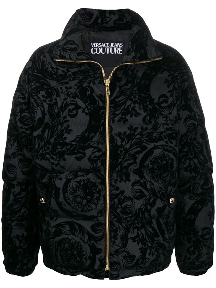 Versace Jeans Couture Velvet Detail Padded Jacket - Black