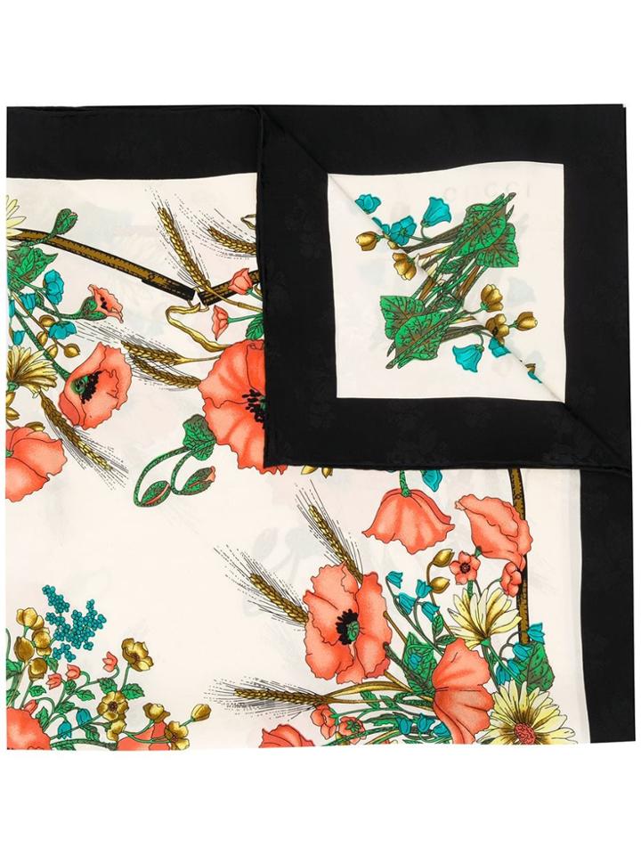 Gucci Poppy Print Silk Scarf - Black