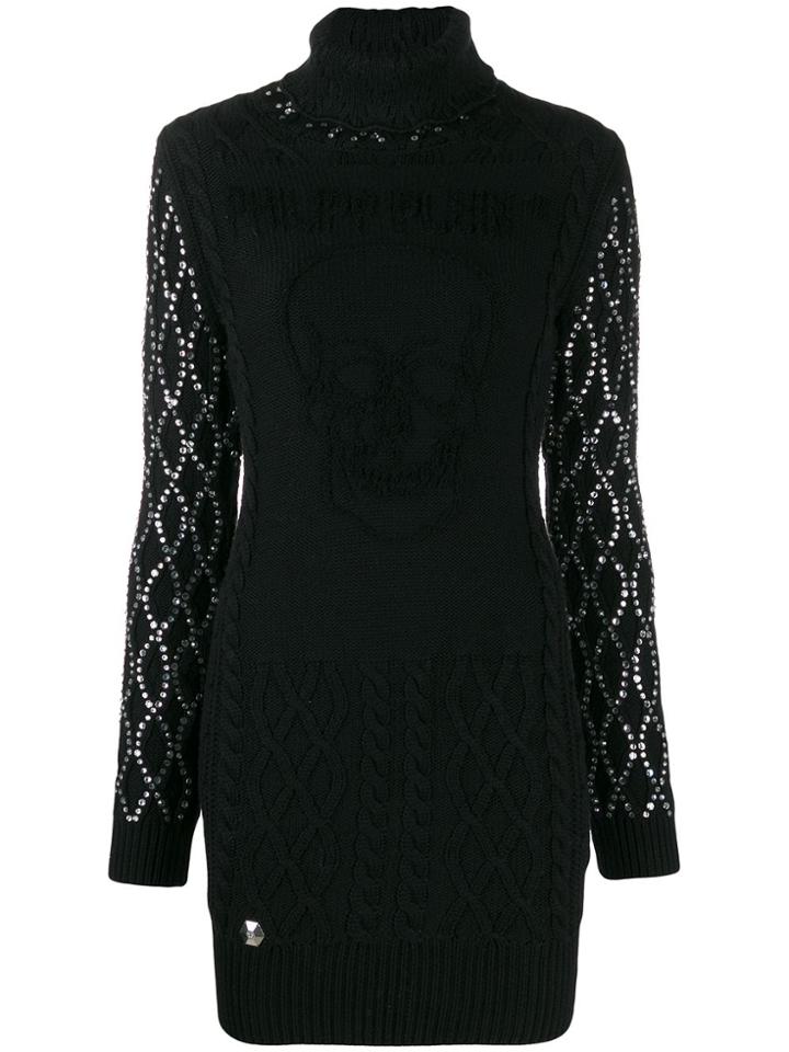 Philipp Plein Embellished Sleeves Knitted Dress - Black