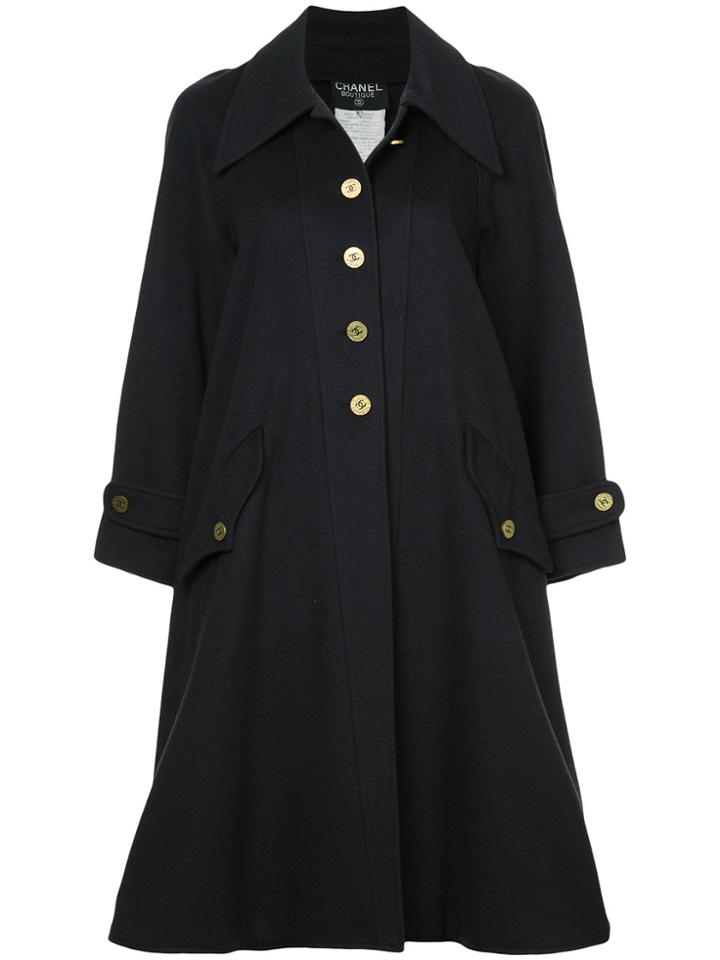 Chanel Vintage Cashmere Flared Midi Coat - Blue