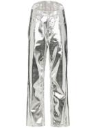 Pushbutton Straight-leg Corseted Metallic Trousers - Silver