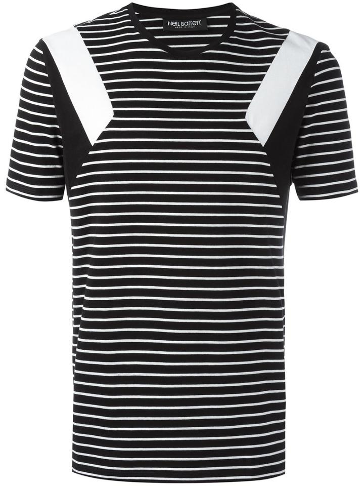 Neil Barrett Geometric Detail Striped T-shirt, Men's, Size: Small, Black, Cotton