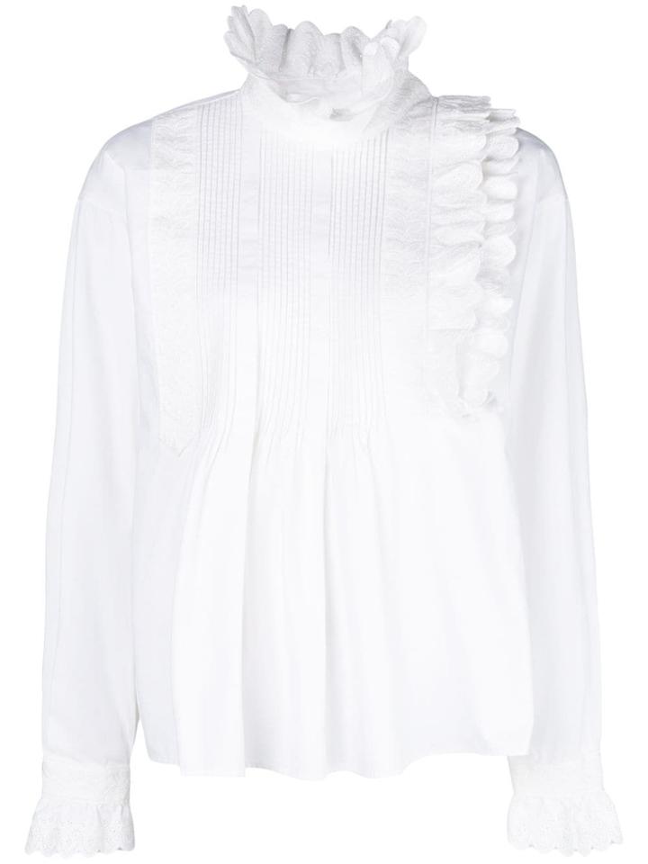 Mcq Alexander Mcqueen Pleated Front Ruffle Trim Blouse - White