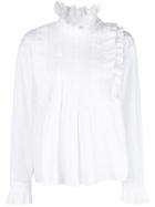 Mcq Alexander Mcqueen Pleated Front Ruffle Trim Blouse - White
