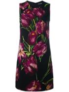 Dolce & Gabbana Tulip Print Shift Dress, Women's, Size: 44, Black, Silk/spandex/elastane/wool