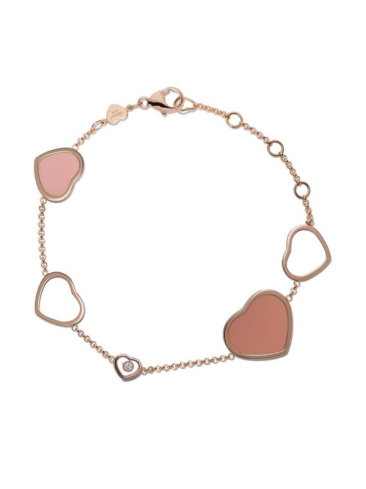 Chopard 18kt Rose Gold Happy Hearts Rosé Stone And Diamond Bracelet