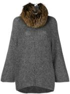Fabiana Filippi Fur Collar Knitted Coat - Grey
