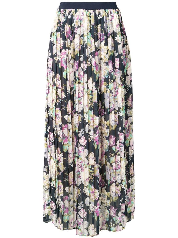 Semicouture Floral Print Pleated Maxi Skirt - Blue