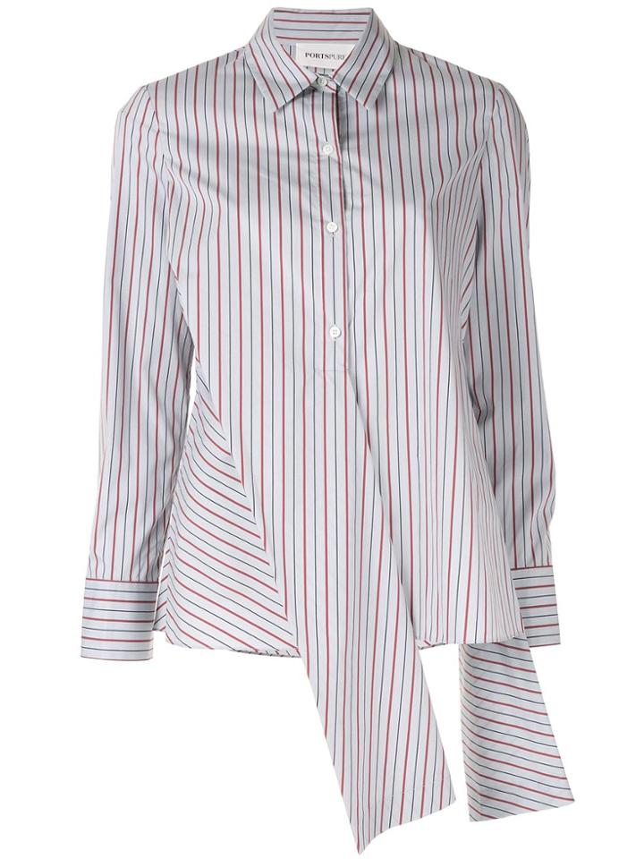 Portspure Striped Asymmetric Detail Shirt - Grey
