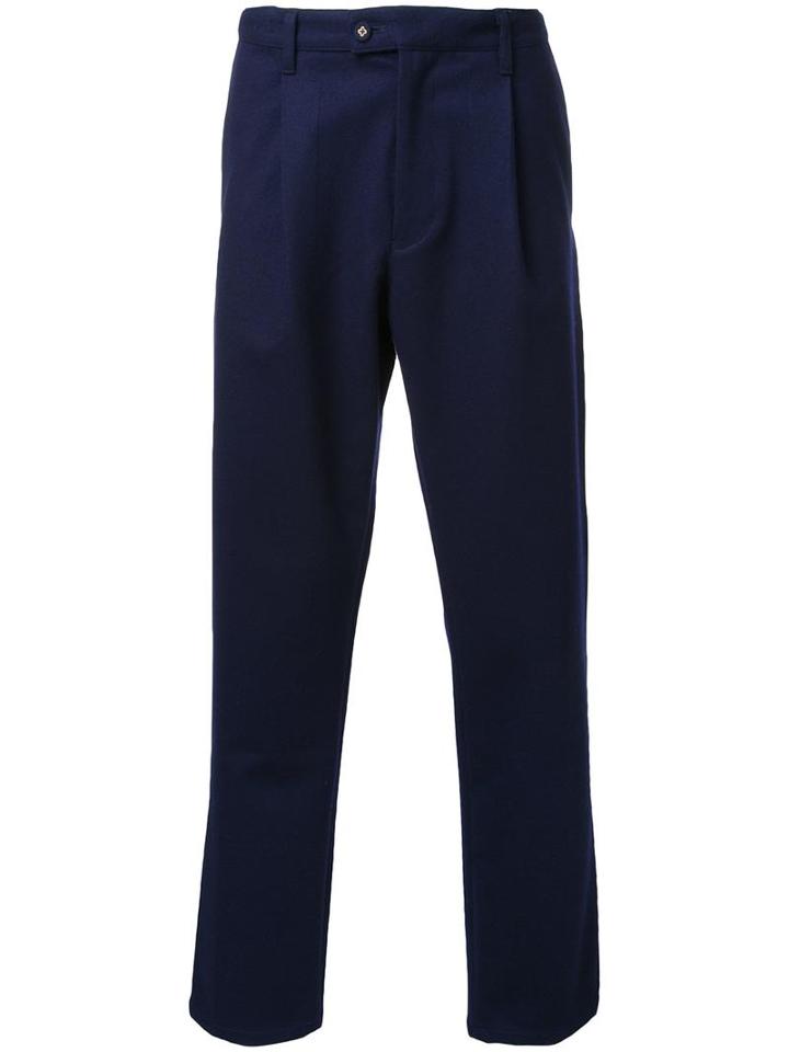 Taakk Pleated Detailing Cropped Trousers, Men's, Size: 2, Blue, Wool