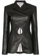 Situationist Cut-out Fitted Leather Blazer Jacket - Black