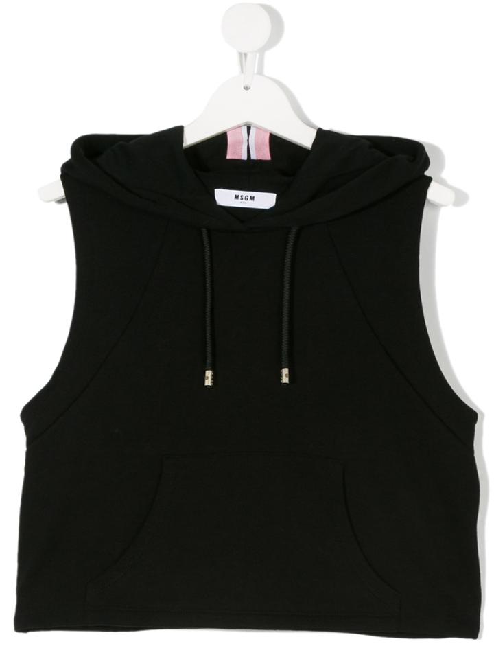 Msgm Kids Sleeveless Cropped Hoodie - Black